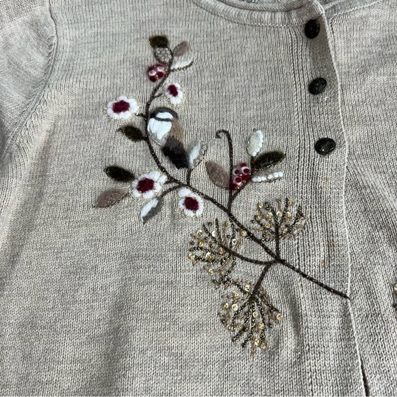 Coldwater Creek Cream Embroidered Bird Floral Top Button Cardigan Sweater, 3X - Picture 5 of 11